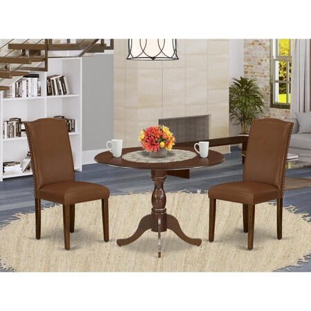 East West Furniture 3 Piece Dublin Modern Dining Table Set - Mahogany DMEN3-MAH-66